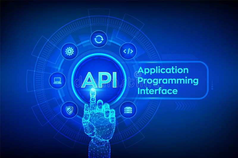 API Application programming interface, software-ontwikkelinghulpmiddel, informatietechnologie en bedrijfsconcept op het virtuele stock illustratie API Application programming interface, software-ontwikkelinghulpmiddel, informatietechnologie en bedrijfsconcept op het virtuele stock illustratie