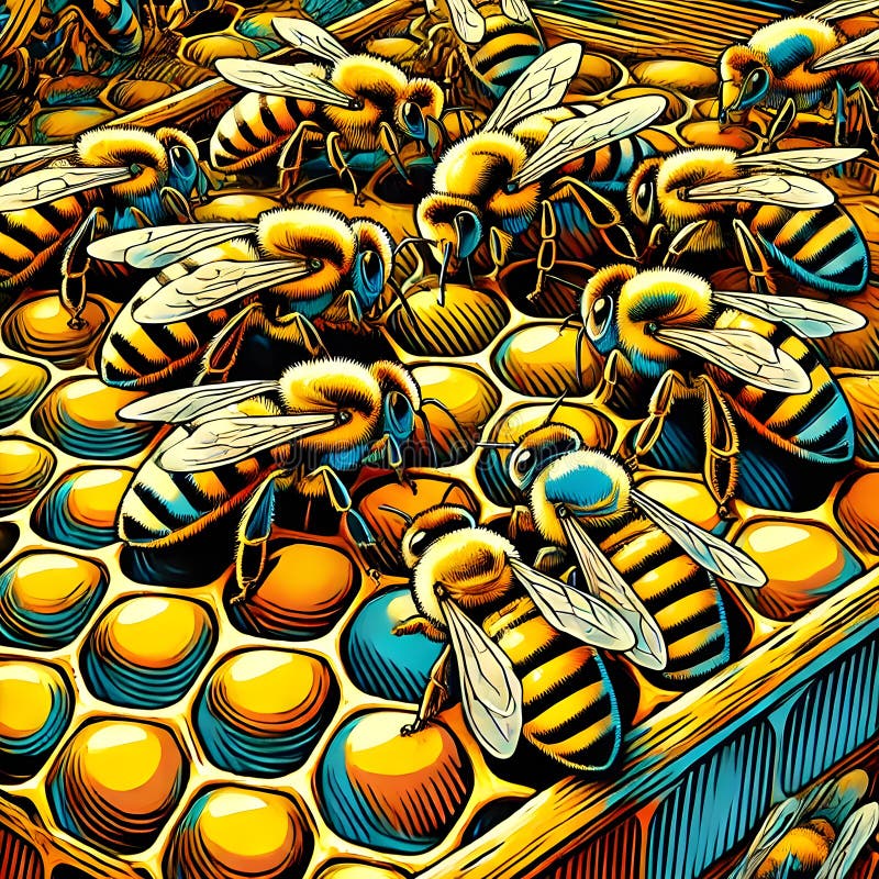 Api che lavorano su un favo da miele illustrazione vettoriale