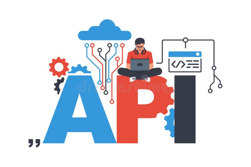 API Concept. API As a Symbol of the Finished Code. Vector Flat. Stock
