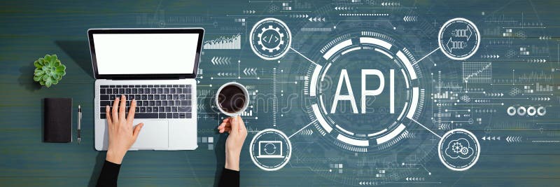 API - concept API voor applicatie programmeerinterface met persoon die notebookcomputer gebruikt