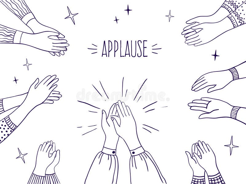 Doodle applause. Happy people drawn hands, high five illustration, sketch draw of clapping hands. Vector agreement and success concept on white. Doodle applause. Happy people drawn hands, high five illustration, sketch draw of clapping hands. Vector agreement and success concept on white