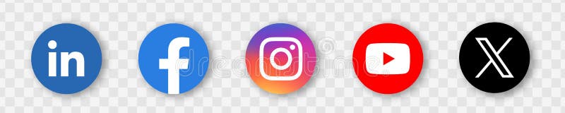 Aplicación de medios sociales conjunto de iconos enlace en facebook instagram youtube y x ex twitter stock de ilustración