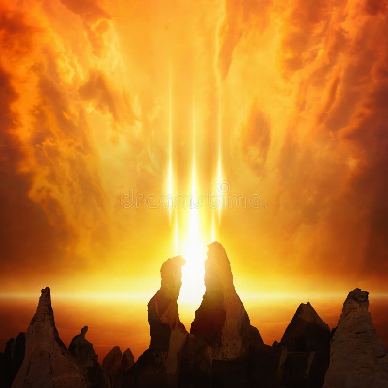 Apocalyptic background - judgment day is coming, gate to hell stock image