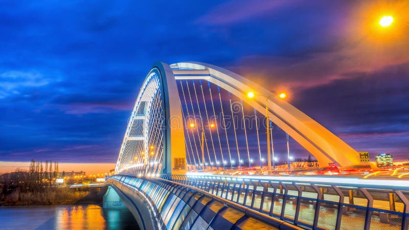 Apollo bridge in Bratislava, Slovakia with nice sunset