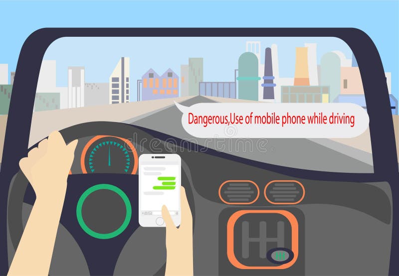 Driver holding smartphone watch chat app on the city background . driving risks concept. Driver holding smartphone watch chat app on the city background . driving risks concept