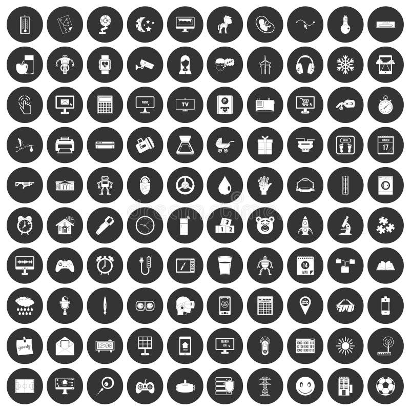 100 App Icons Set Black Circle Stock Vector - Illustration of clock