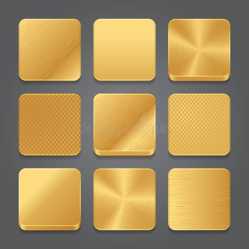 App ikon tła set Złote metalu guzika ikony
