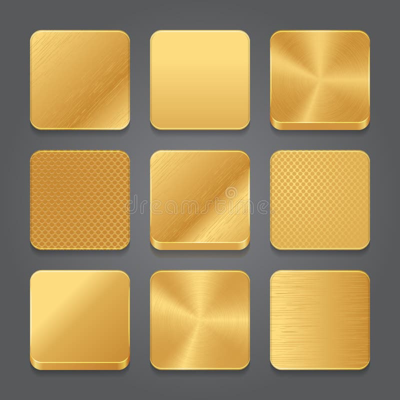 App pictogrammen achtergrondreeks De gouden pictogrammen van de metaalknoop stock illustratie App pictogrammen achtergrondreeks De gouden pictogrammen van de metaalknoop stock illustratie