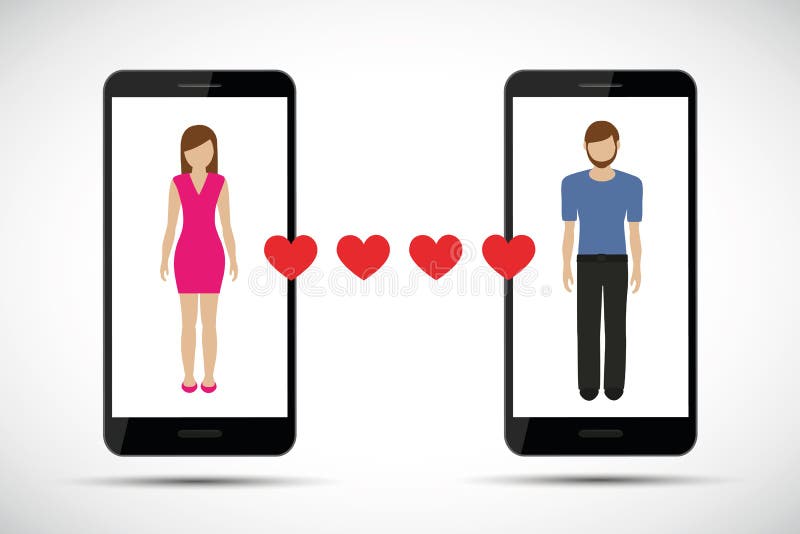 App que fecha en línea con el carácter del hombre y de la mujer stock de ilustración App que fecha en línea con el carácter del hombre y de la mujer stock de ilustración