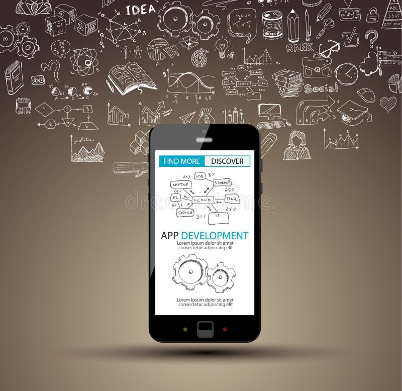 App rozwoju pojęcia tło z Doodle projekta stylem ilustracji