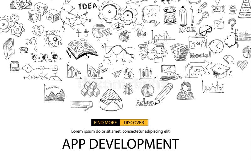 App rozwoju pojęcia tło z Doodle projekta stylem ilustracji