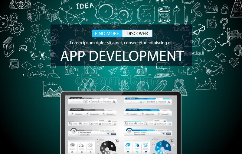 App rozwoju pojęcia tło z Doodle projekta stylem ilustracji