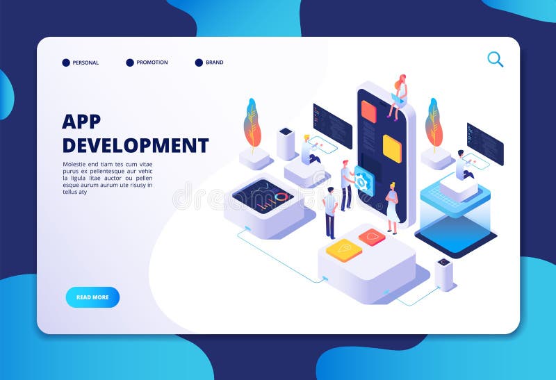 App rozwoju pojęcie Przedsiębiorcy budowlanego projektanta praca na smartphone wiszącej ozdoby zastosowaniu Dostosowywający ui pr royalty ilustracja
