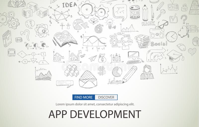 App rozwoju pojęcie z Doodle projekta stylem ilustracji