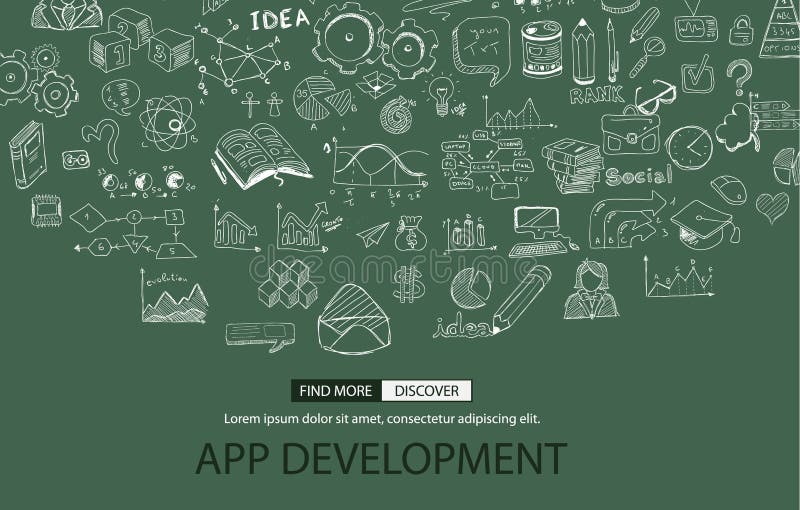 App rozwoju pojęcie z Doodle projekta stylem ilustracji