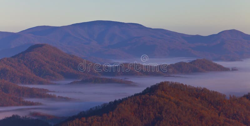 Appalachian mountains at sunrise and clouds