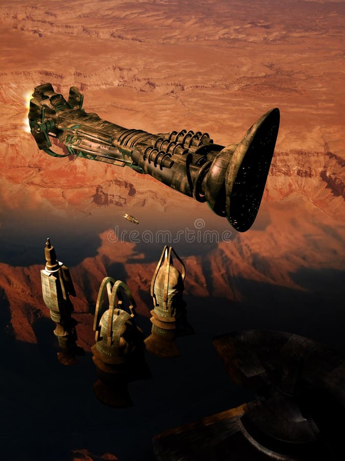 Spaceship over Red Planet