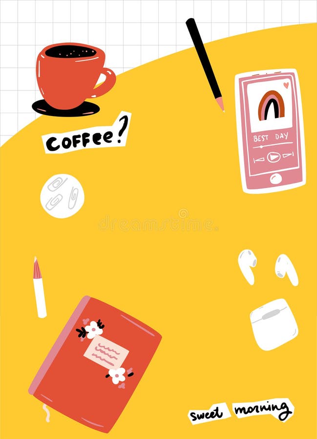 Apparecchiatura per la decorazione con cartone da caffè illustrazione lettore musicale. Design di produttività per storie e illustrazione vettoriale