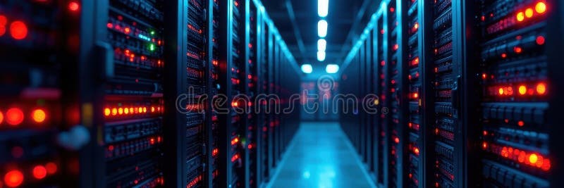 Apparecchiature per la tecnologia dell'infrastruttura per server room per cavi di rete a densità illustrazione di stock