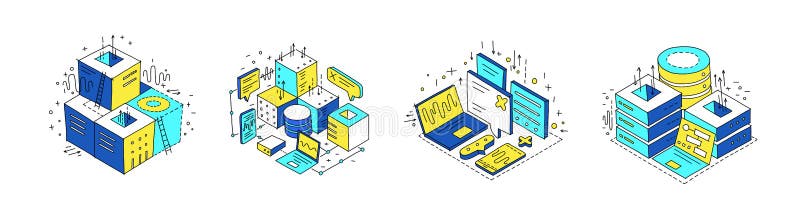 Apparecchiature per la tecnologia server. metafora dell'ingegneria matematica. sviluppo di dati Internet. disegno a mano. vettore illustrazione di stock