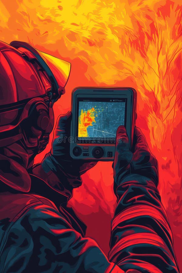 Appareil d'imagerie thermique de surveillance des pompiers pendant une lame images stock