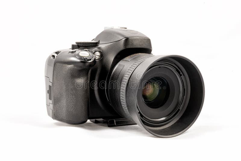 Appareil-photo sans marque noir de DSLR d'isolement sur le fond blanc images libres de droits Appareil-photo sans marque noir de DSLR d'isolement sur le fond blanc images libres de droits
