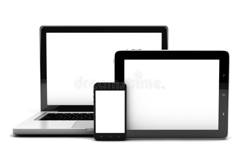Realistic 3D illustration of electronic devices on white background. Realistic 3D illustration of electronic devices on white background