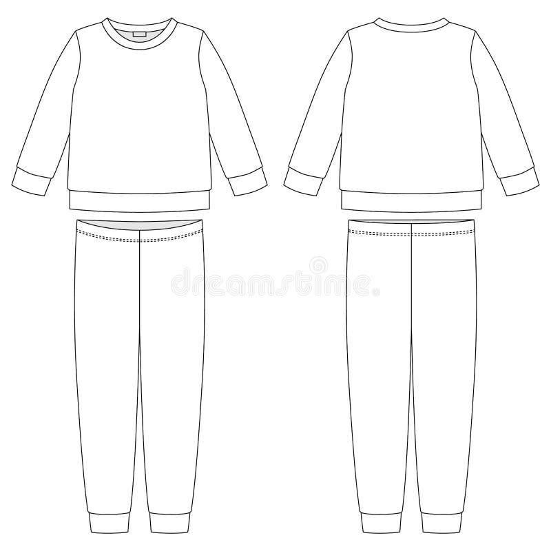 Apparel Pajamas Technical Sketch. Kids Outline Nighwear Design Template ...