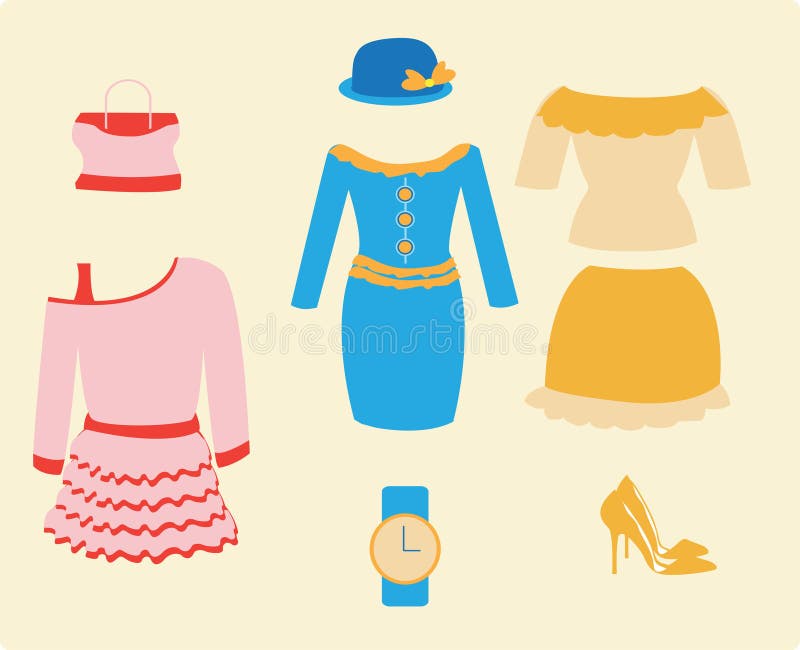 Women Fashion Dresses, Garments, Cosumes, for fashion and styles. Apparels and other accessories of various fabulous fashions and styles, for Women stock illustration Women Fashion Dresses, Garments, Cosumes, for fashion and styles. Apparels and other accessories of various fabulous fashions and styles, for Women stock illustration