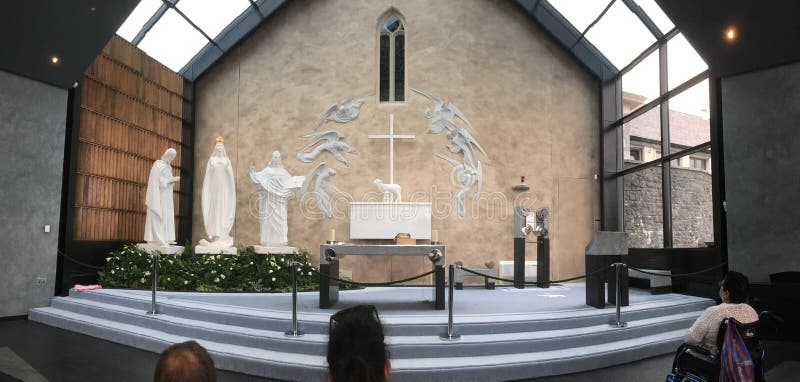 The Apparition Chapel was designed to seat 150 people and to house the tableau depicting the apparition of Our Lady at Knock on 21st August 1879.

Altar sculpture at Knock, based on accounts of the apparition. The Apparition Chapel was designed to seat 150 people and to house the tableau depicting the apparition of Our Lady at Knock on 21st August 1879.

Altar sculpture at Knock, based on accounts of the apparition.