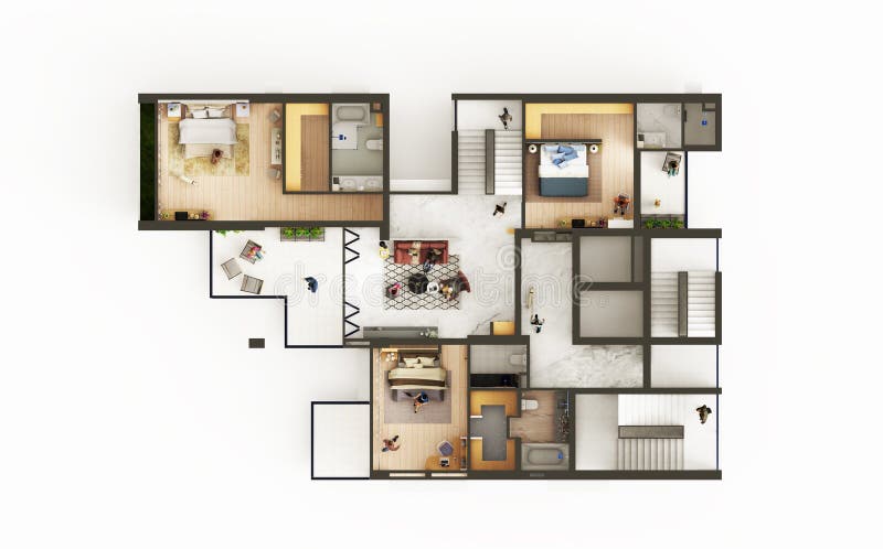Appartement duplex de 4 chambres plan d'étage standard 2 illustration stock