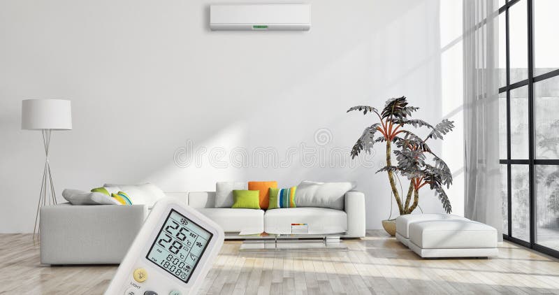 Appartement intérieur moderne avec la climatisation et le contr à distance photos stock