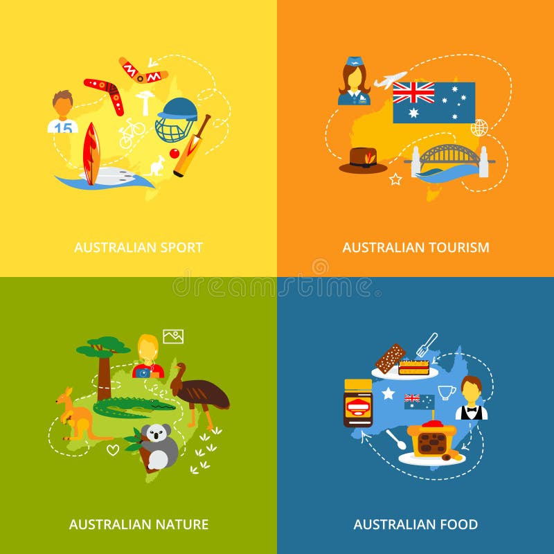 Appartement réglé par icônes d'Australie illustration de vecteur Appartement réglé par icônes d'Australie illustration de vecteur