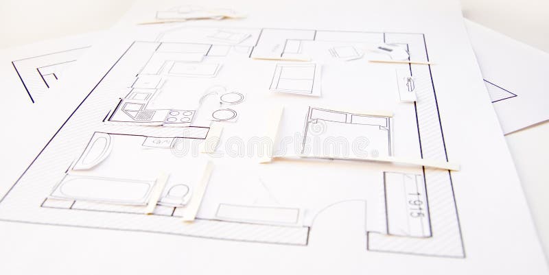 Appartements de conception intérieure - première vue. Modèle de papier images stock Appartements de conception intérieure - première vue. Modèle de papier images stock