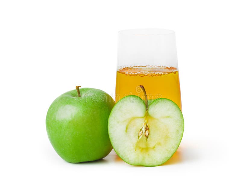 Appelen en glas sap stock afbeelding