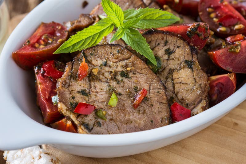 Appetizer of Beef and Cherry Tomatoes Stock Image Image of chop