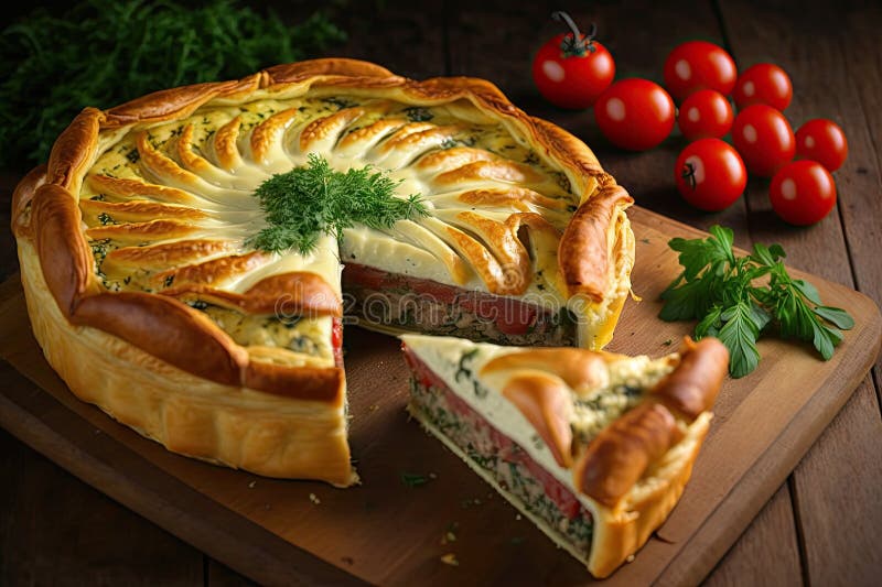 Appetizer Eastern Appetizer in Form of Tyrolean Pie with Sausage Stock Illustration