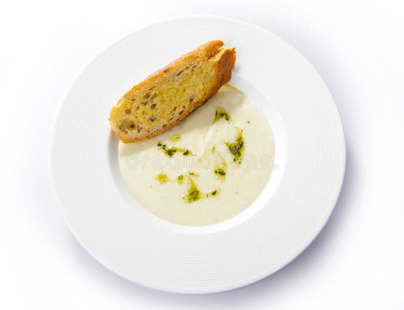 Appetizer with Garlic Bread and Soup Homemade Stock Photo - Image of ...