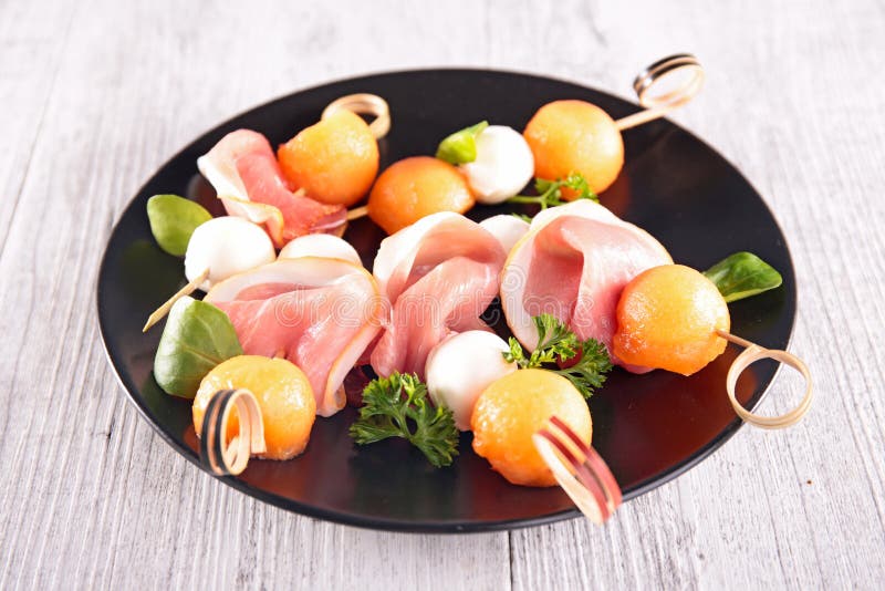 Melon with Mozzarella and Ham Stock Image Image of parma, summer