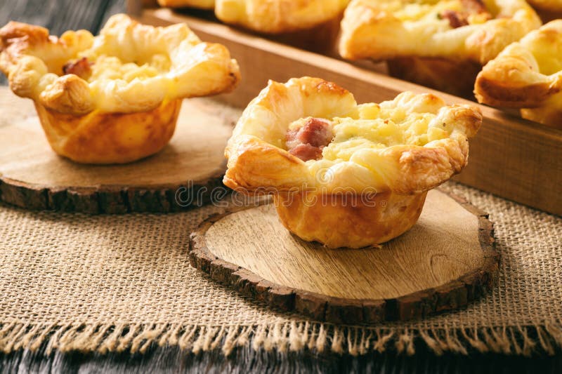Appetizer mini Pies with Mashed Potatoes, Bacon and Cheese. Stock