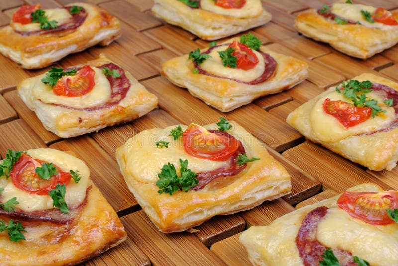 Appetizer of Puff Pastry with Salami Stock Image Image of brunch