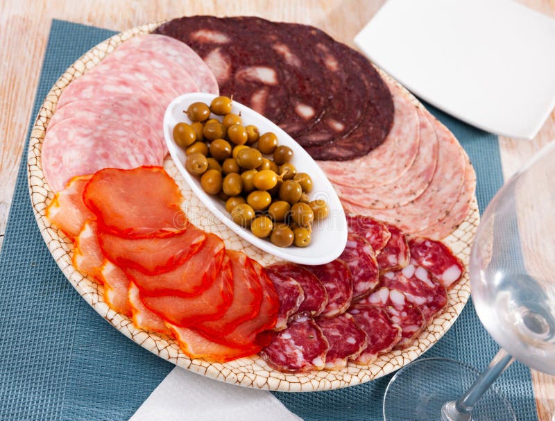 Appetizer of Various Types of Spanish Sausages Stock Image Image of