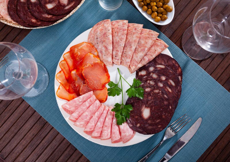 Appetizer of Various Types of Spanish Sausages Stock Photo Image of