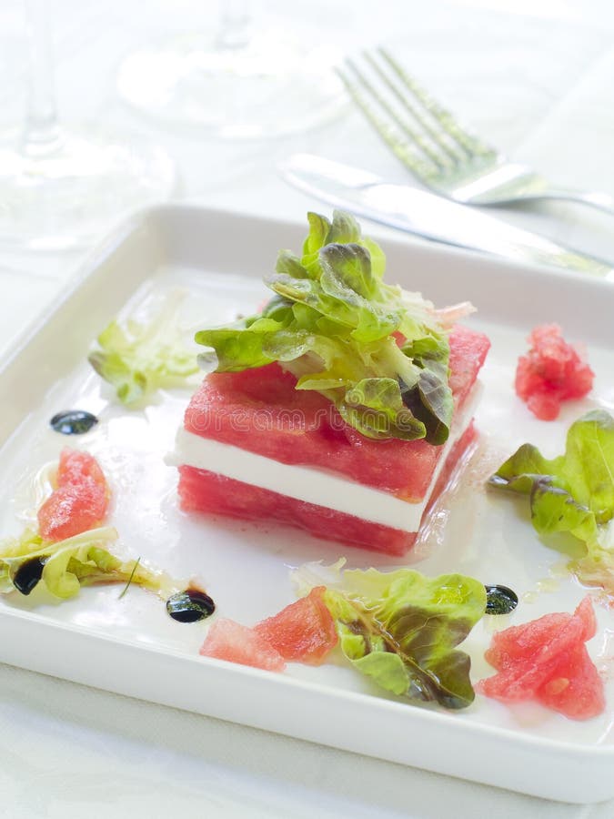 Appetizer from watermelon and feta