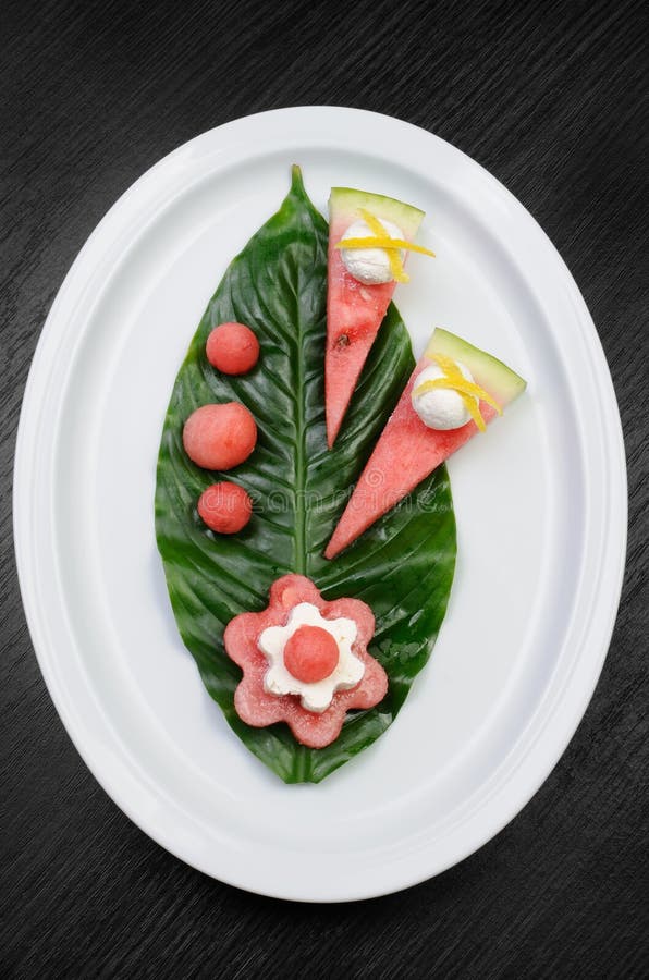 Appetizer of Watermelon with Ricotta Stock Image Image of fructose