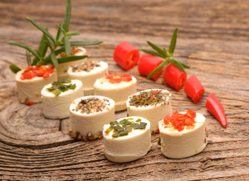 Download Appetizers Cheese With Herbs And Red Peppers Stock Image - Image of baguette, herb: 83716703