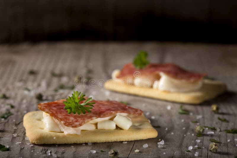 Appetizers with Salami and Cheese Stock Image Image of peppers, tasty