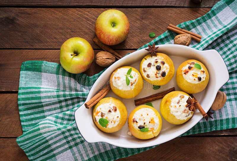 Appetizing Baked Apples with Cottage Cheese Stock Image Image of