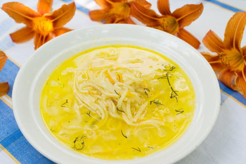 Appetizing Noodles in Chicken Broth Stock Image Image of homecooked