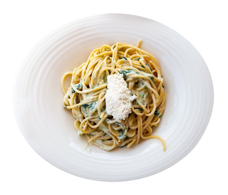 Appetizing pasta with ricotta and spinach royalty free stock photography